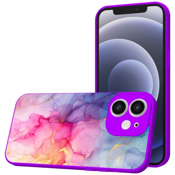 regenboog marmer opdruk_iPhone 12 Telefoonhoesje met paars rand (1)