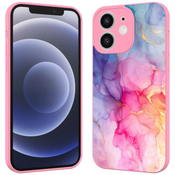 regenboog marmer opdruk_iPhone 12 Telefoonhoesje met roze rand (2)