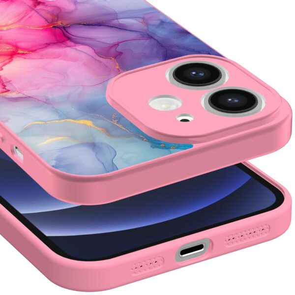 regenboog marmer opdruk_iPhone 12 Telefoonhoesje met roze rand (3)
