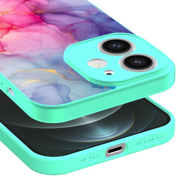 regenboog marmer opdruk_iPhone 12 Telefoonhoesje met turquoise rand (3)