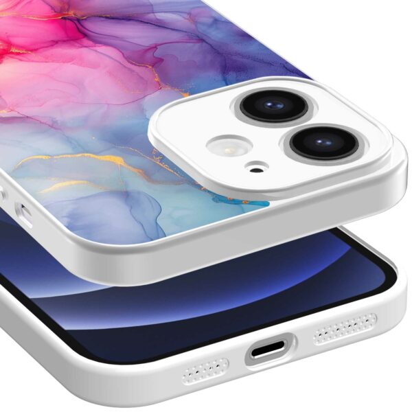 regenboog marmer opdruk_iPhone 12 Telefoonhoesje met witte rand (3)