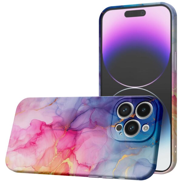 regenboog marmer opdruk_iPhone 14 Pro Max telefoonhoesje met volledige rondom bedrukking (1)