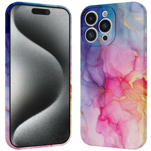regenboog marmer opdruk_iPhone 15 Pro telefoonhoesje met volledige rondom bedrukking (3)