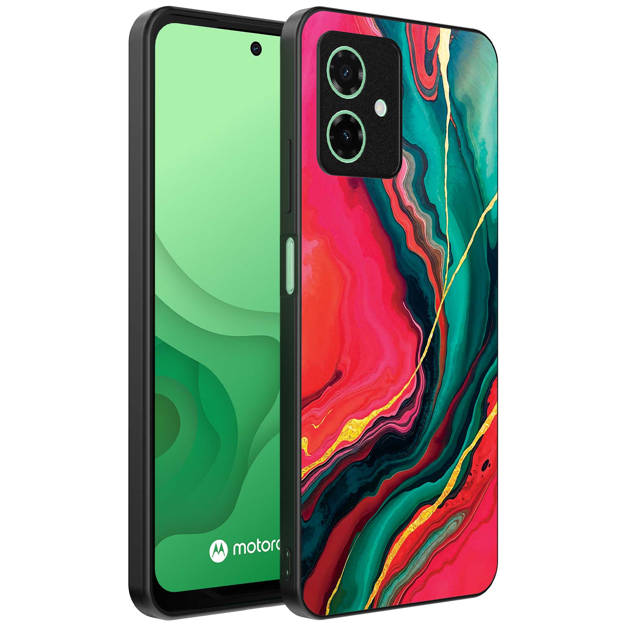 rood groen marmer opdruk_Motorola Moto G54 telefoonhoesje met