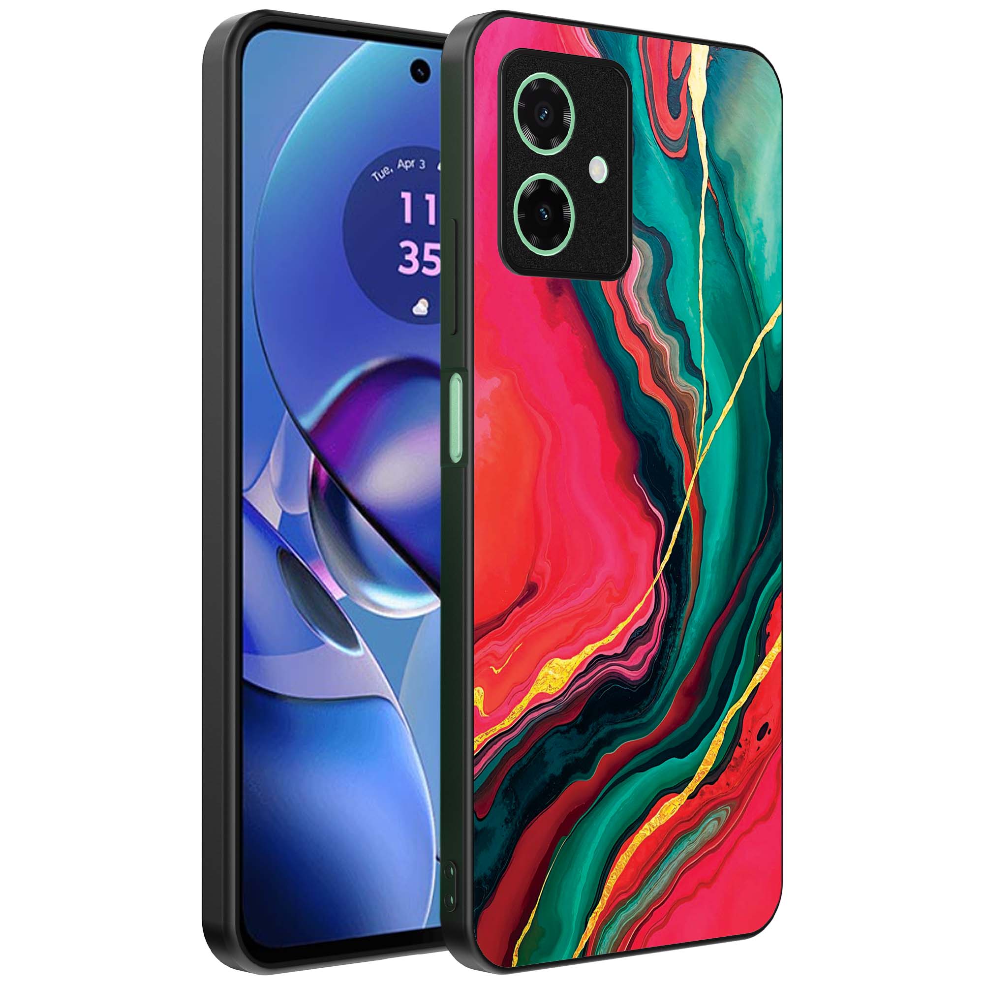 rood groen marmer opdruk_Motorola Moto G55 telefoonhoesje (1)