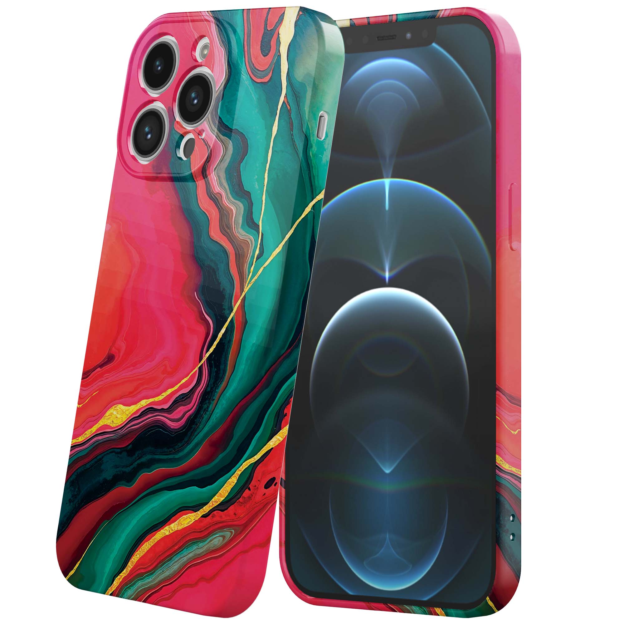 rood groen marmer opdruk_iPhone 12 Pro telefoonhoesje met volledige rondom bedrukking (6)
