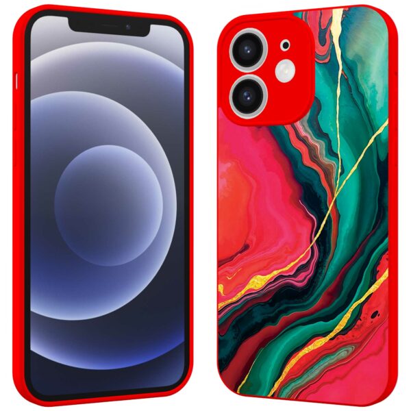rood groen marmer opdruk_iPhone 12 Telefoonhoesje met rode rand (2)