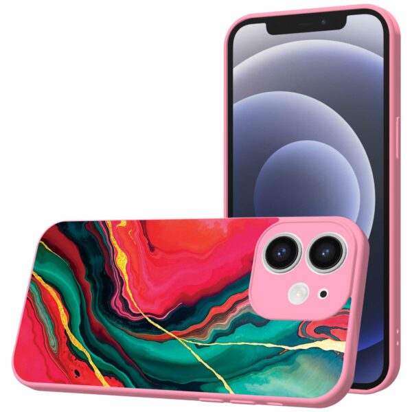 rood groen marmer opdruk_iPhone 12 Telefoonhoesje met roze rand (1)