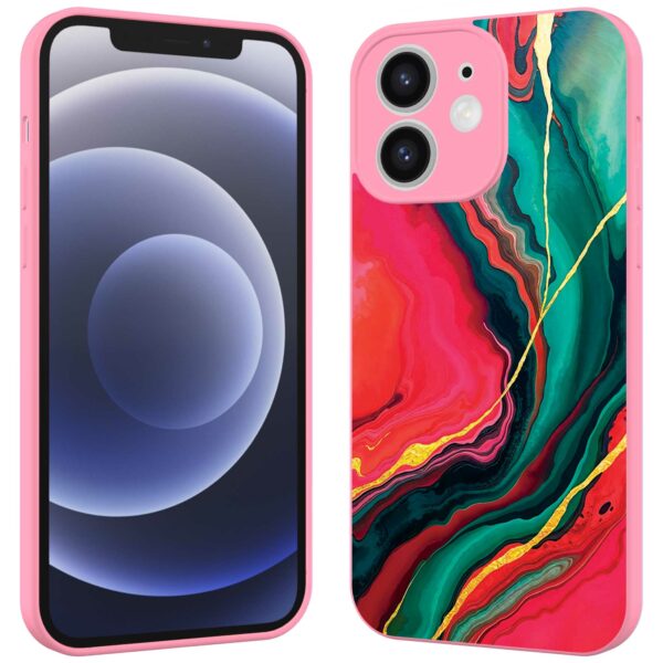 rood groen marmer opdruk_iPhone 12 Telefoonhoesje met roze rand (2)