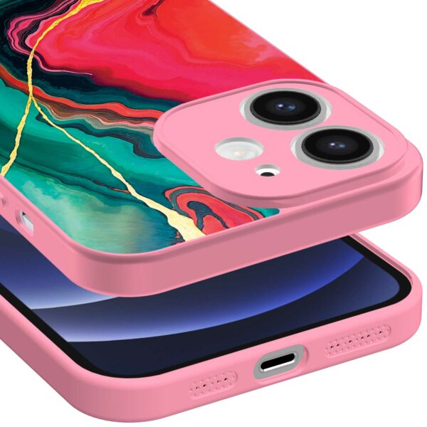 rood groen marmer opdruk_iPhone 12 Telefoonhoesje met roze rand (3)