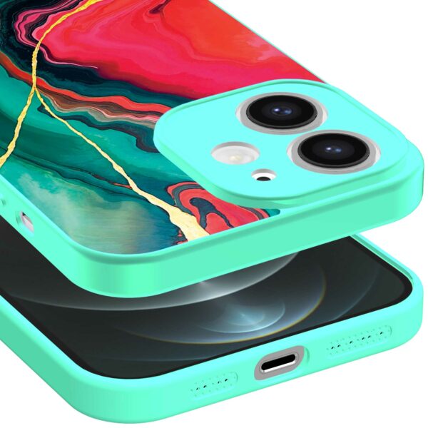rood groen marmer opdruk_iPhone 12 Telefoonhoesje met turquoise rand (3)