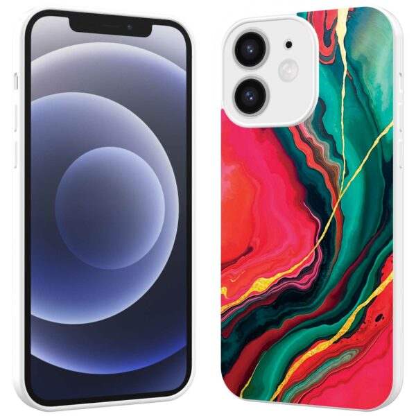 rood groen marmer opdruk_iPhone 12 Telefoonhoesje met witte rand (2)
