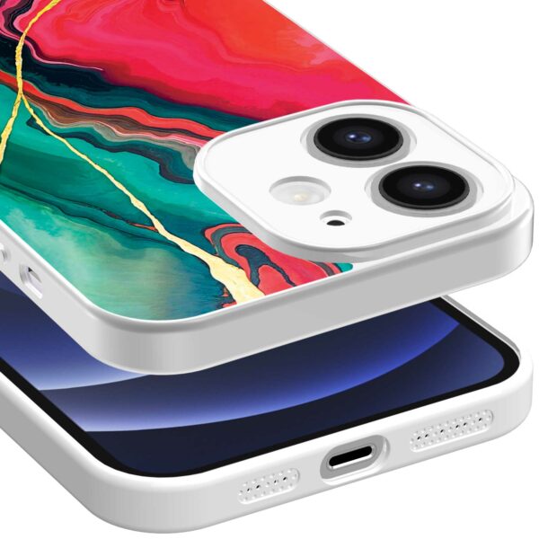 rood groen marmer opdruk_iPhone 12 Telefoonhoesje met witte rand (3)