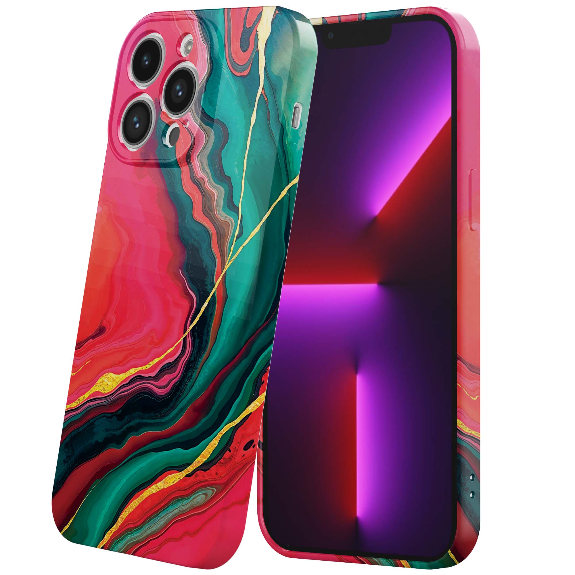 rood groen marmer opdruk_iPhone 13 Pro telefoonhoesje met volledige rondom bedrukking (6)