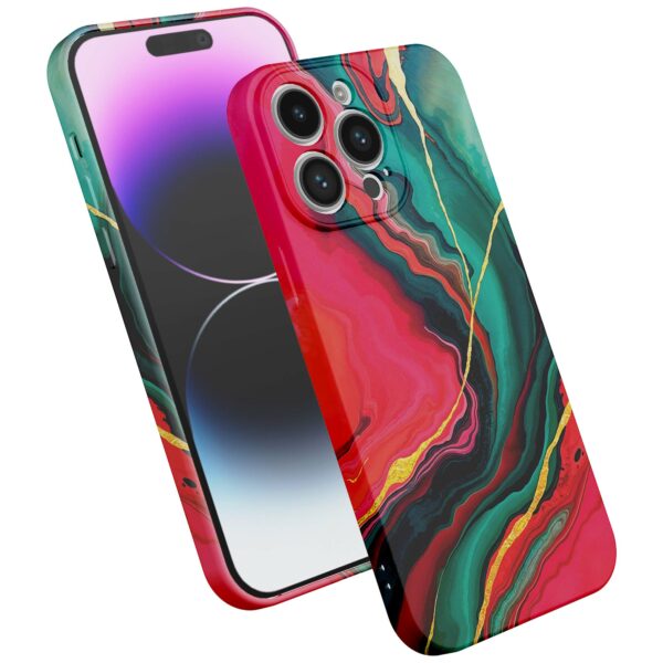 rood groen marmer opdruk_iPhone 14 Pro Max telefoonhoesje met volledige rondom bedrukking (2)