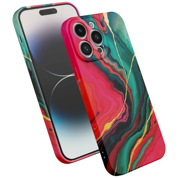 rood groen marmer opdruk_iPhone 14 Pro telefoonhoesje met volledige rondom bedrukking (2)