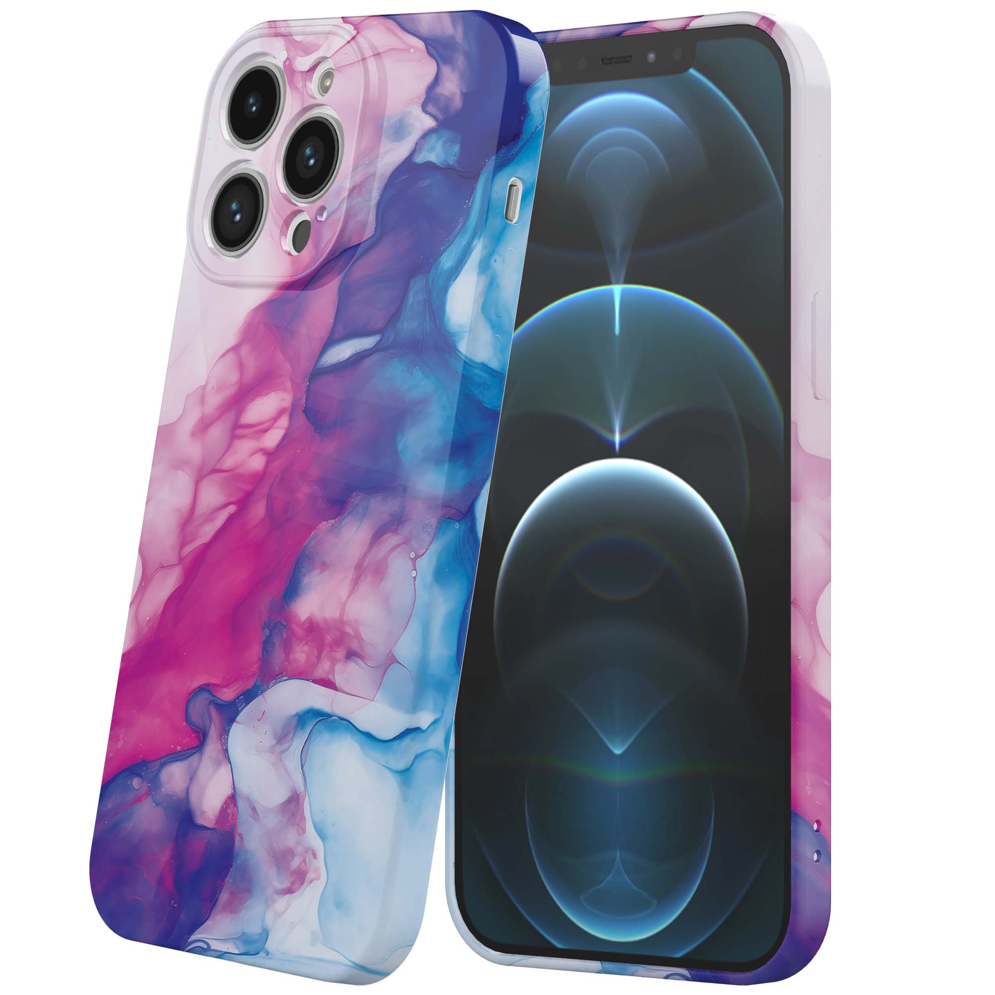 roze blauw marmer opdruk_iPhone 12 Pro telefoonhoesje met volledige rondom bedrukking (6)