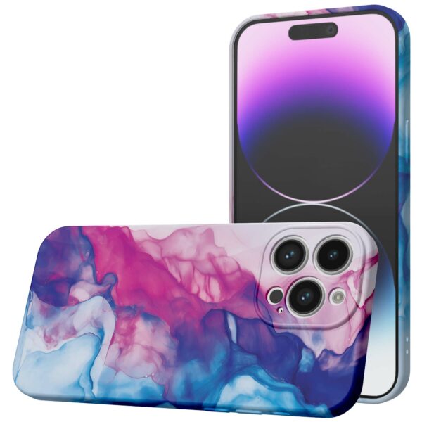 roze blauw marmer opdruk_iPhone 14 Pro Max telefoonhoesje met volledige rondom bedrukking (1)