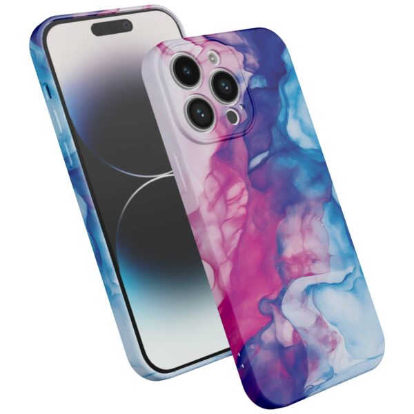 roze blauw marmer opdruk_iPhone 14 Pro telefoonhoesje met volledige rondom bedrukking (2)