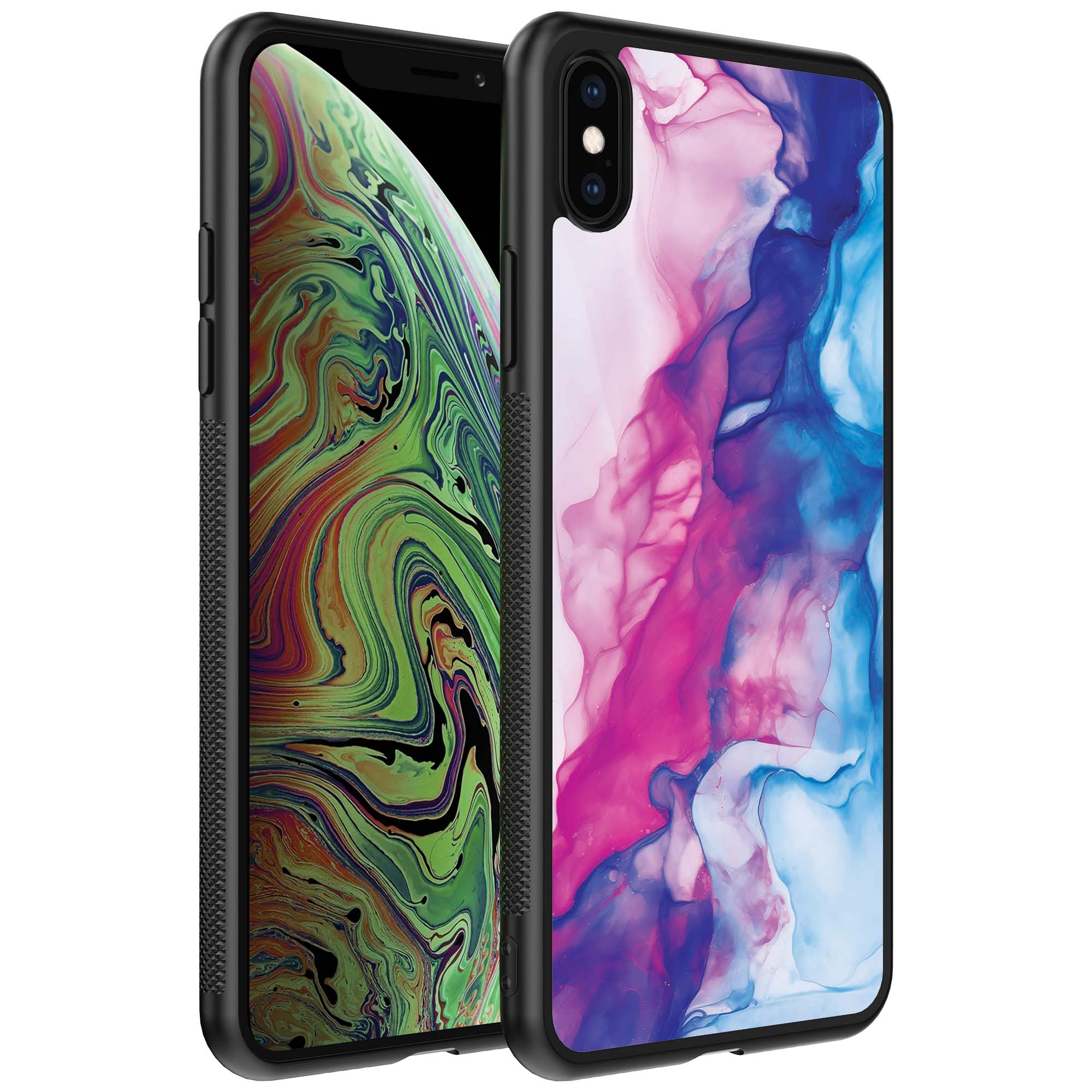 roze blauw marmer opdruk_iPhone X-Xs telefoonhoesje (1)