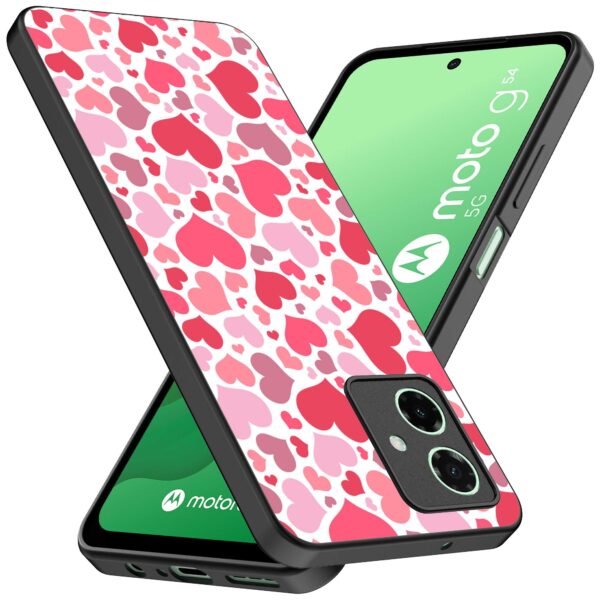 roze en rode hartjes opdruk_Motorola Moto G54 telefoonhoesje