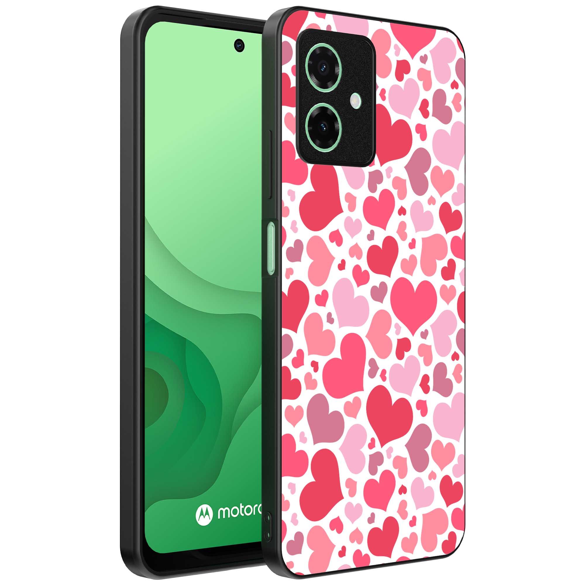 roze en rode hartjes opdruk_Motorola Moto G54 telefoonhoesje met