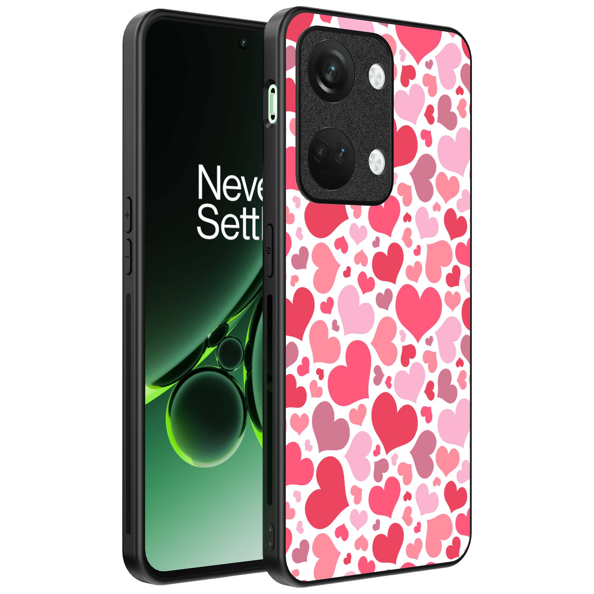roze en rode hartjes opdruk_OnePlus Nord 3 Telefoonhoesje (1)
