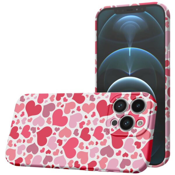 roze en rode hartjes opdruk_iPhone 12 Pro telefoonhoesje met volledige rondom bedrukking (1)