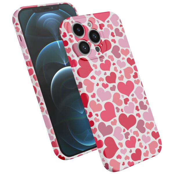 roze en rode hartjes opdruk_iPhone 12 Pro telefoonhoesje met volledige rondom bedrukking (2)