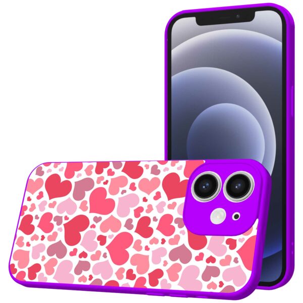 roze en rode hartjes opdruk_iPhone 12 Telefoonhoesje met paars rand (1)