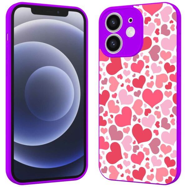 roze en rode hartjes opdruk_iPhone 12 Telefoonhoesje met paars rand (2)