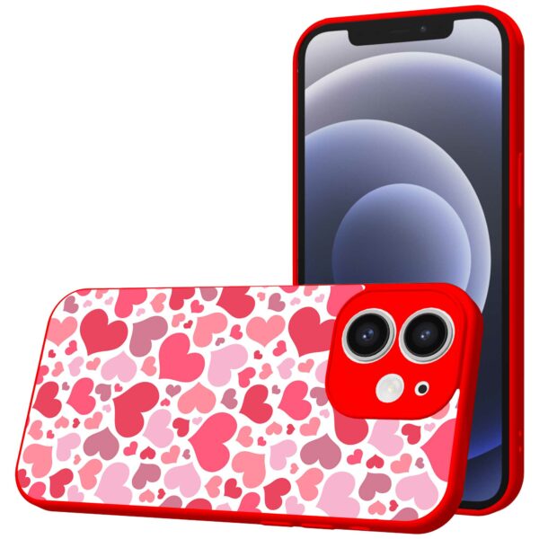 roze en rode hartjes opdruk_iPhone 12 Telefoonhoesje met rode rand (1)
