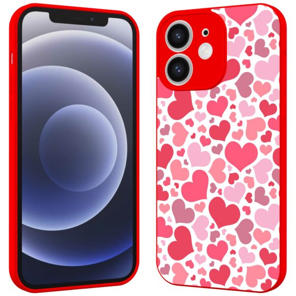 roze en rode hartjes opdruk_iPhone 12 Telefoonhoesje met rode rand (2)