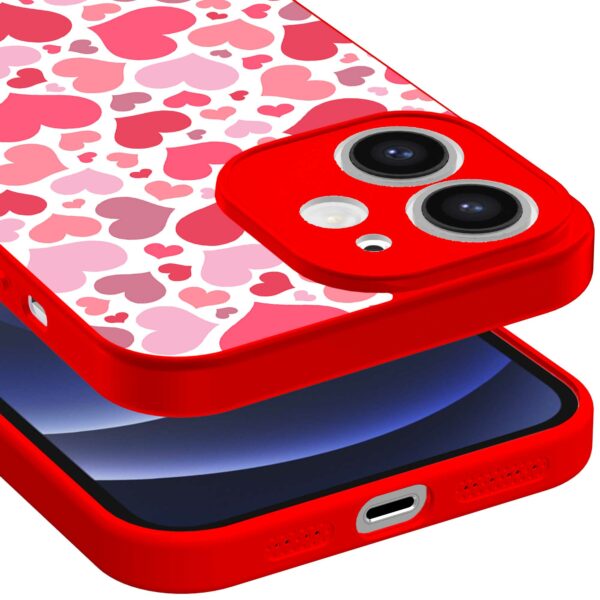 roze en rode hartjes opdruk_iPhone 12 Telefoonhoesje met rode rand (3)