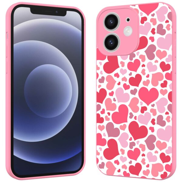 roze en rode hartjes opdruk_iPhone 12 Telefoonhoesje met roze rand (2)