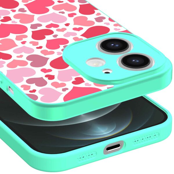 roze en rode hartjes opdruk_iPhone 12 Telefoonhoesje met turquoise rand (3)