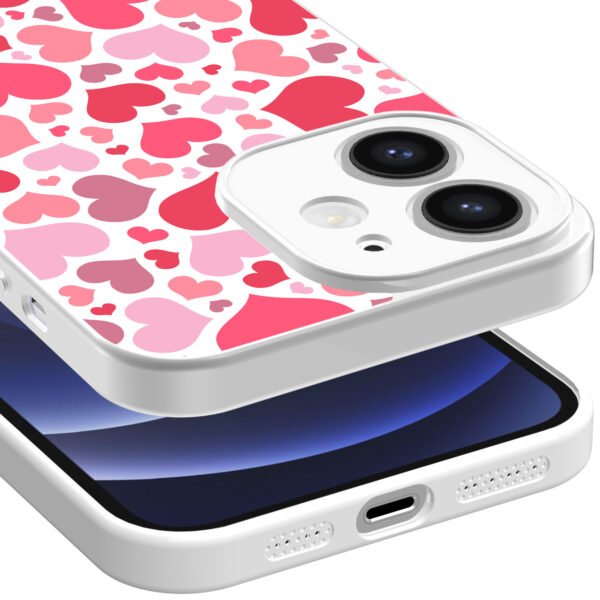 roze en rode hartjes opdruk_iPhone 12 Telefoonhoesje met witte rand (3)