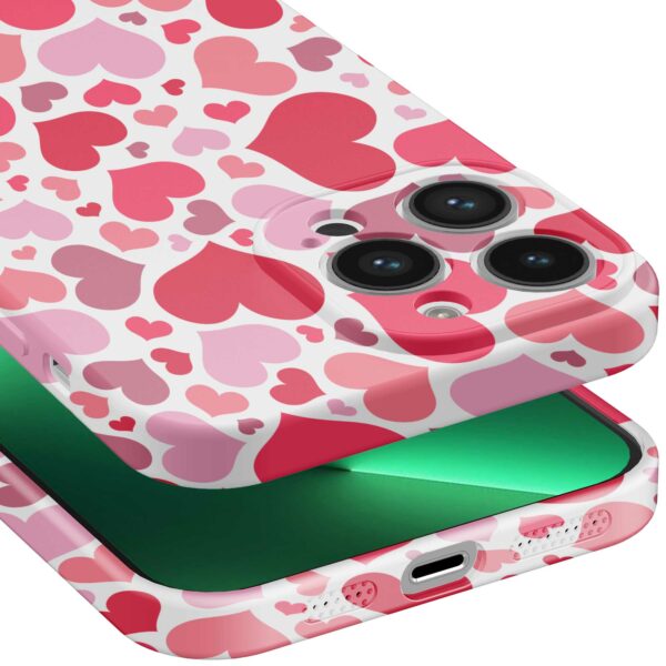 roze en rode hartjes opdruk_iPhone 13 Pro Max telefoonhoesje met volledige rondom bedrukking (5)