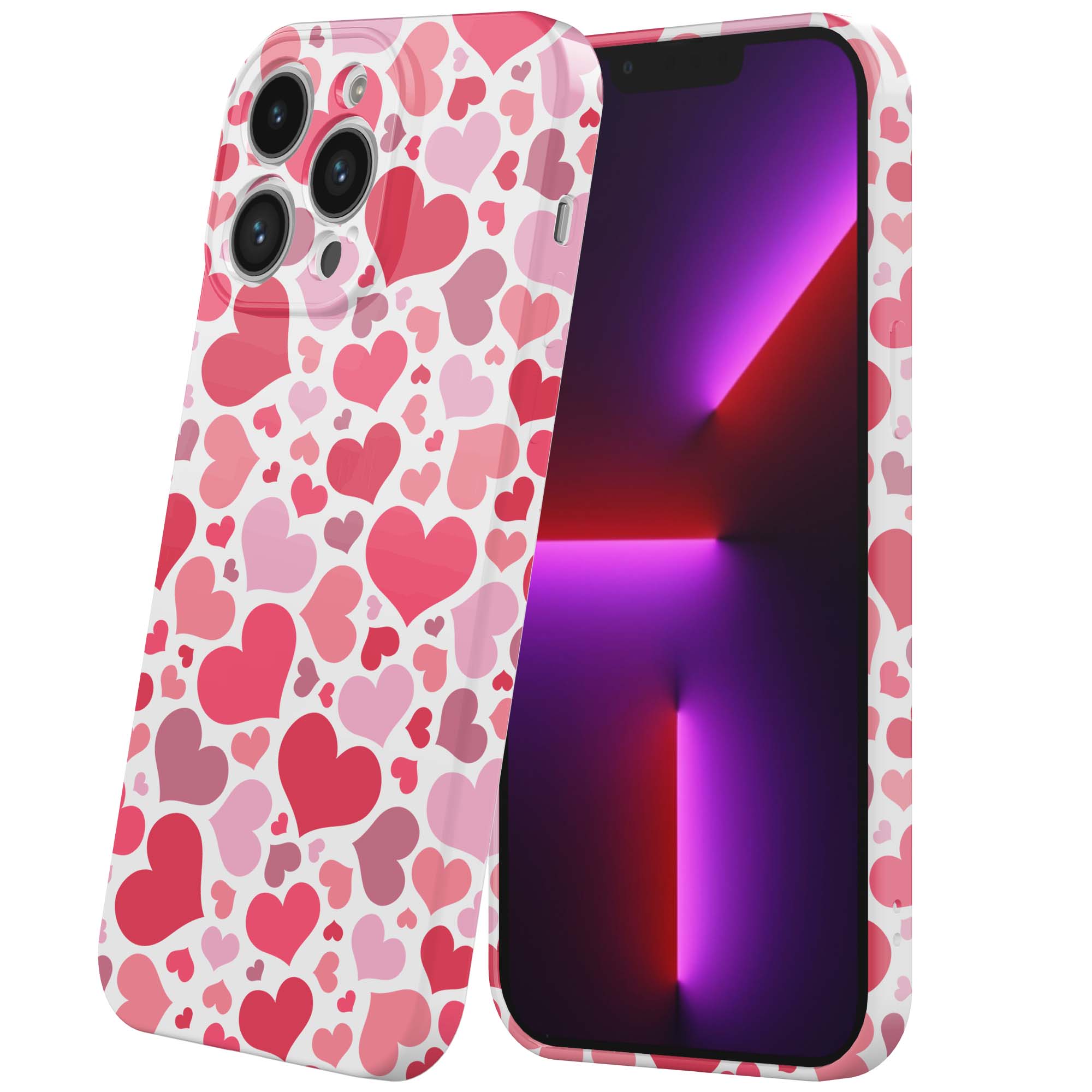 roze en rode hartjes opdruk_iPhone 13 Pro telefoonhoesje met volledige rondom bedrukking (6)