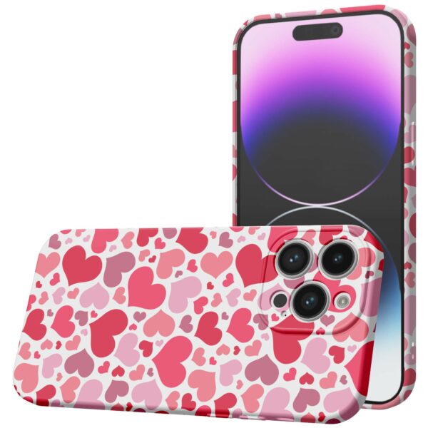 roze en rode hartjes opdruk_iPhone 14 Pro Max telefoonhoesje met volledige rondom bedrukking (1)
