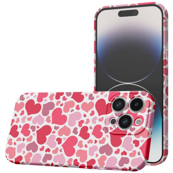 roze en rode hartjes opdruk_iPhone 14 Pro telefoonhoesje met volledige rondom bedrukking (1)