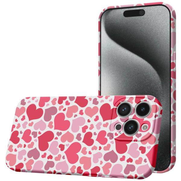 roze en rode hartjes opdruk_iPhone 15 Pro telefoonhoesje met volledige rondom bedrukking (1)