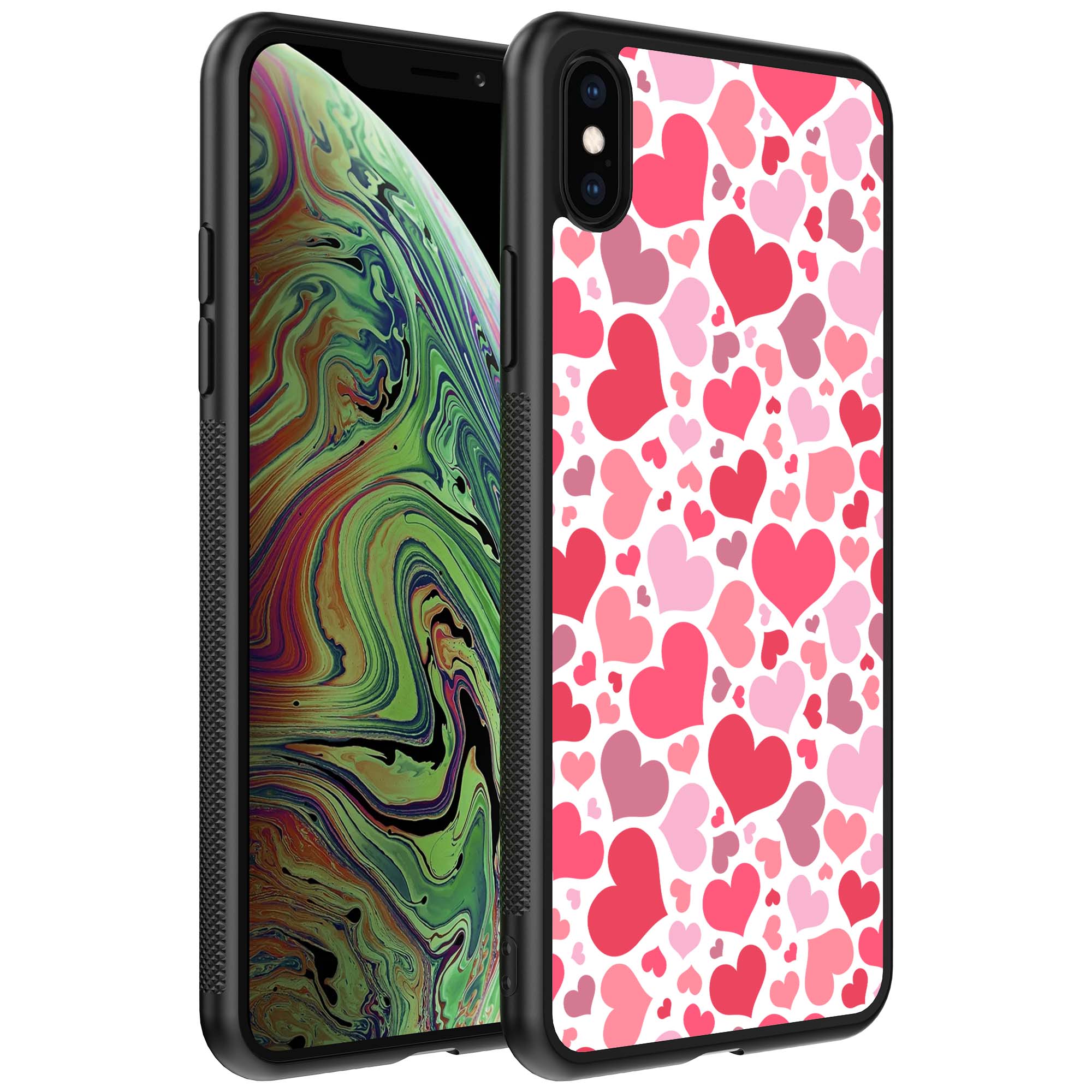 roze en rode hartjes opdruk_iPhone X-Xs telefoonhoesje (1)
