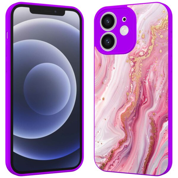 roze marmer opdruk_iPhone 12 Telefoonhoesje met paars rand (2)