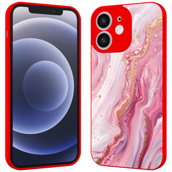 roze marmer opdruk_iPhone 12 Telefoonhoesje met rode rand (2)