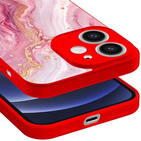 roze marmer opdruk_iPhone 12 Telefoonhoesje met rode rand (3)