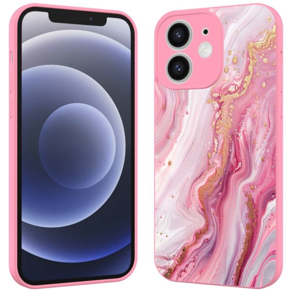 roze marmer opdruk_iPhone 12 Telefoonhoesje met roze rand (2)