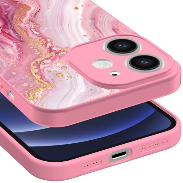 roze marmer opdruk_iPhone 12 Telefoonhoesje met roze rand (3)