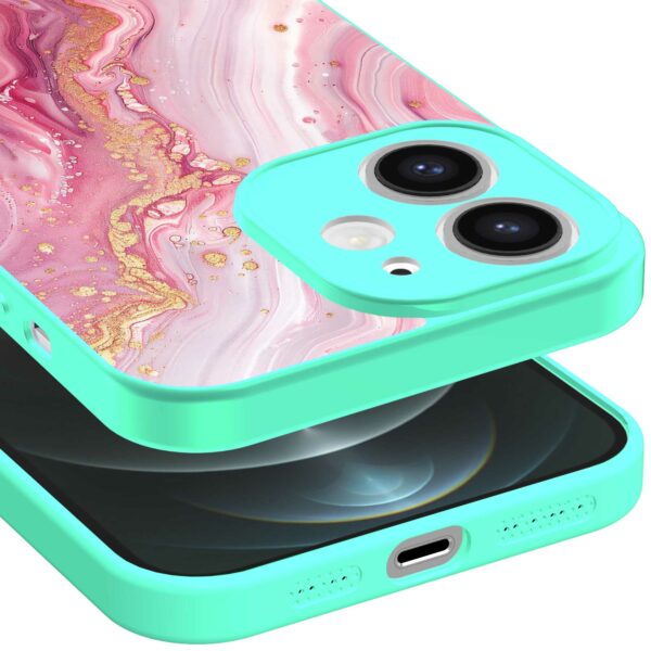 roze marmer opdruk_iPhone 12 Telefoonhoesje met turquoise rand (3)