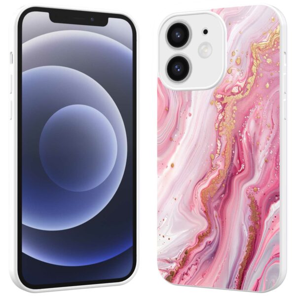 roze marmer opdruk_iPhone 12 Telefoonhoesje met witte rand (2)